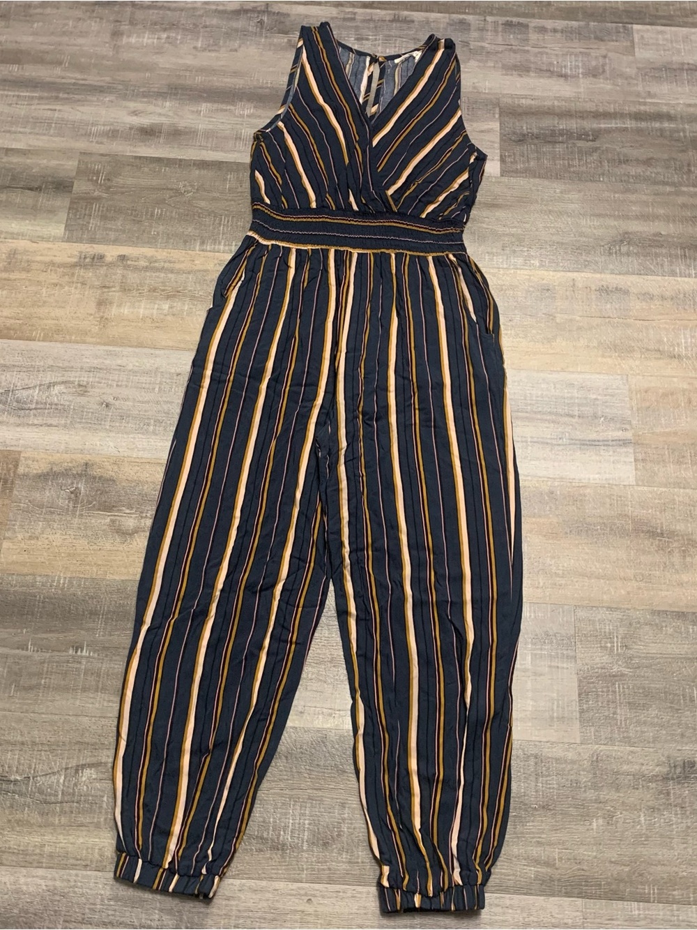 Live To Be Spoiled Women’s Large Striped Rayon Jumpsuit w/Pockets